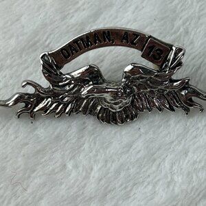 Vintage Arizona Eagle Enamel Lapel Pin Silver White Banner Souvenir